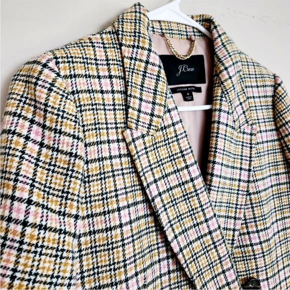 J. Crew Plaid Long Peacoat Double Breasted Italian Wool Ivory Pink Size 4 - Picture 9 of 14